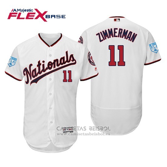 Camiseta Beisbol Hombre Washington Nationals Ryan Zimmerman Flex Base Entrenamiento de Primavera 2019 Blanco
